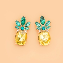 Fashionable temperament pineapple earrings shiny glass diamonds colorful fruit series earrings