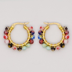 bohemian personality thousand flower glass beads big stainless steel earrings