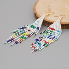 Bohemian miyuki rice beads woven rainbow tassel color matching stainless steel ear hook
