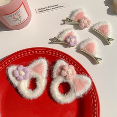 Pink fox plush ear hairpin hair rope hair accessories