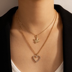 Einfacher Schmuck Diamant Liebe Doppelkette Geometrische Ahornblatt Mehrschichtige Halskette