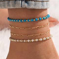 Bijoux bohèmes européens et américains bracelet de cheville en perles bleues bracelet de cheville de style ethnique en quatre pièces