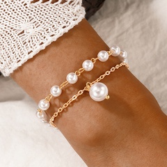 Ali Express grenz überschreitende europäische und amerikanische Mode OL Schmuck Imitation Perle Doppels chicht Armband Perlen Kette Mehr schicht ige