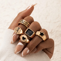 European and American fashion new ring black heart star rose drop oil ring 5-piece set