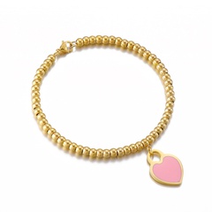 wholesale handmade beaded plating 18k golden beads titanium steel heart-shaped pink fashion ladies bracelet