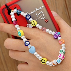 Korean style acrylic yellow smiley face glass Devil's eyes imitation pearl mobile phone chain