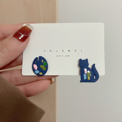 Korean style kitten drawing plate earrings fashion small soft cute dripping earrings's discount tags