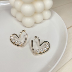 Sterling Silver Needle Simple Sweet Loving Heart Stud Earrings Special-Interest Design Beautiful Pearl Earrings Elegant Fashion Earrings 4294