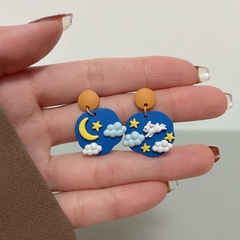 Self-Designed Sterling Silver Needle Cute Wind Moon XINGX White Clouds Rabbit Stud Earrings Sweet Fun Earrings H4162