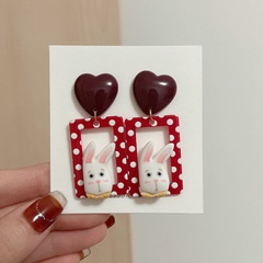 Sterling Silver Needle Japanese and Korean Ins Style Love Square Rabbit Cute Fun Creative Street Shooting Resin Earrings H4160