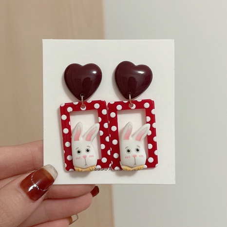 Sterling Silver Needle Japanese and Korean Ins Style Love Square Rabbit Cute Fun Creative Street Shooting Resin Earrings H4160's discount tags