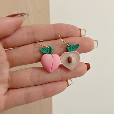 Japanese and Korean Style Tender Peach Ear Hook Fashion Sweet Cute and Compact 2021 Trendy Paint Earrings H3894's discount tags