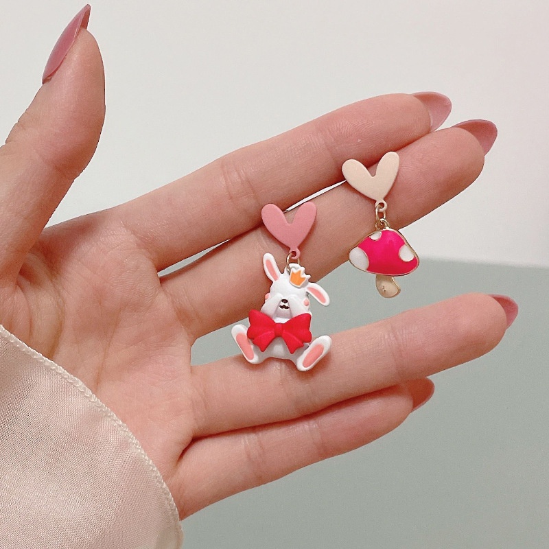 cute style love mushroom rabbit earrings soft cute earrings