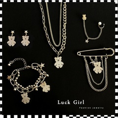 Korean hip-hop metal bracelet bear earrings necklace jewelry fashion personality trend jewelry set