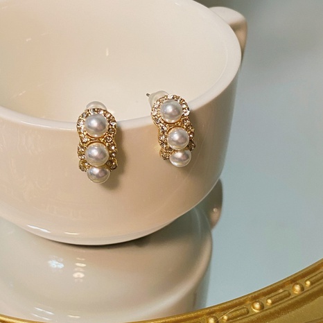 Pendientes de diamantes de perlas de temperamento coreano pendientes simples retro's discount tags