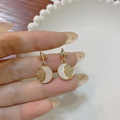 Korean star round earrings fashion personality stitching contrast color metal earrings