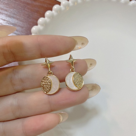 Korean star round earrings fashion personality stitching contrast color metal earrings's discount tags