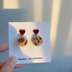 South Korea autumn and winter love hair ball leopard earrings fashion personality earrings