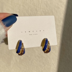 Korean blue earrings fashion personality atmospheric metal texture drop oil earrings