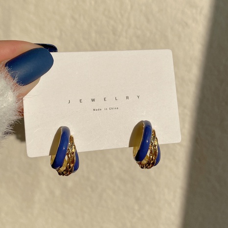Korean blue earrings fashion personality atmospheric metal texture drop oil earrings's discount tags