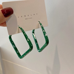 Korean ins style square green and white earrings fashion personality creative dripping oil earrings