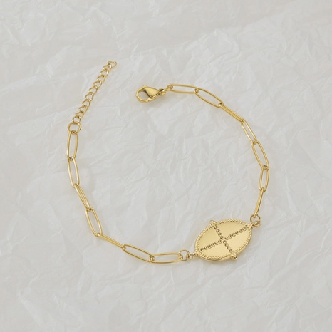 Nouveau bracelet en acier inoxydable à longue chaîne en forme de O en forme de croix ovale en or 14 carats européen et américain's discount tags