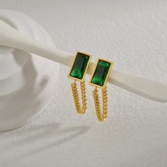 retro emerald stone earrings design sense temperament stainless steel earrings