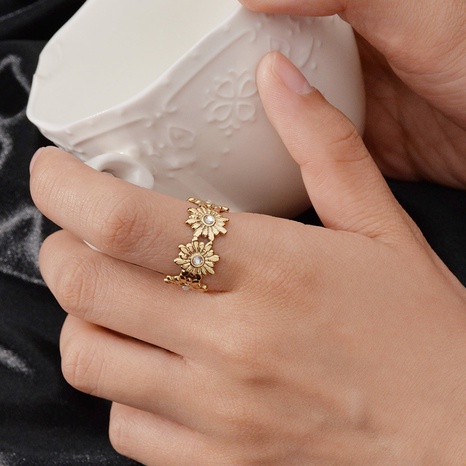 flower rhinestone opening adjustable ring simple new stainless steel ring's discount tags