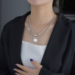 fashion female round pendent necklace hip hop necklace titanium steel sweater chain wholesale