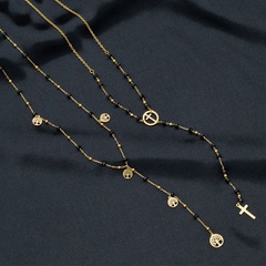 retro style 14K gold black rice bead tree of life necklace fashion trend stacking clavicle chain jewelry