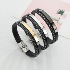 Cross-border retro European and American PU braided leather hand rope glossy stainless steel simple bracelet
