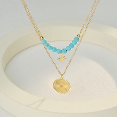 Europe and America Cross Border Ins Style 14K Gold Double-Layer Light Turquoise Necklace Women's Stainless Ornament Wholesale