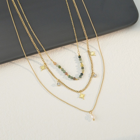 perle multicouche étoile collier de perle personnalité acier inoxydable empilage chaîne de clavicule bijoux's discount tags