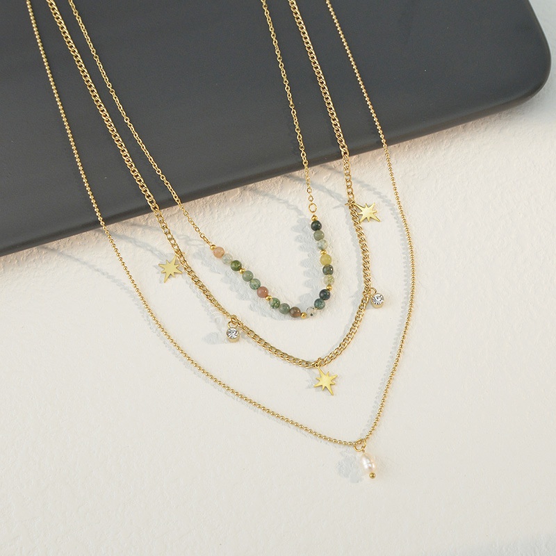 perle multicouche toile collier de perle personnalit acier inoxydable empilage chane de clavicule bijoux