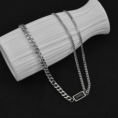 European and American black square diamond stainless steel hip hop square short necklace