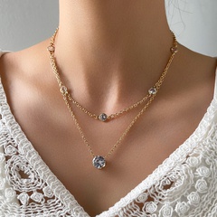 Ornament Europe and America Cross Border Wind Double Layer Simple Graceful Design Zircon Clavicle Chain Necklace 1PCs