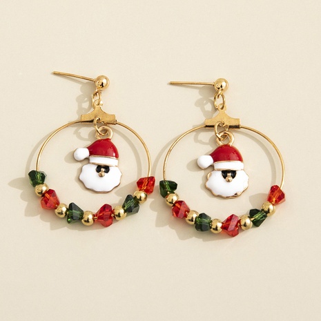 nouvelles boucles d'oreilles de Noël vente chaude design créatif dessin animé boucles d'oreilles perles de couleur père Noël's discount tags