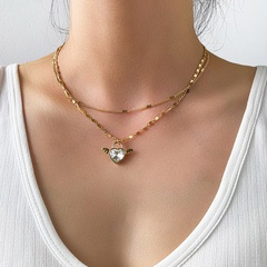 fashion double heart angel wings simple necklace clavicle chain