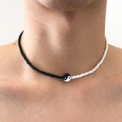 Chinese style design Yin Yang Tai Chi black and white stitching short necklace