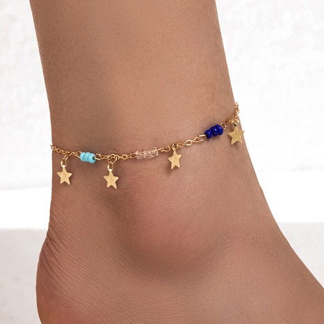 Perles de couleur de personnalité de la mode européenne et américaine pendentif étoile à cinq branches bracelet de cheville en gros's discount tags