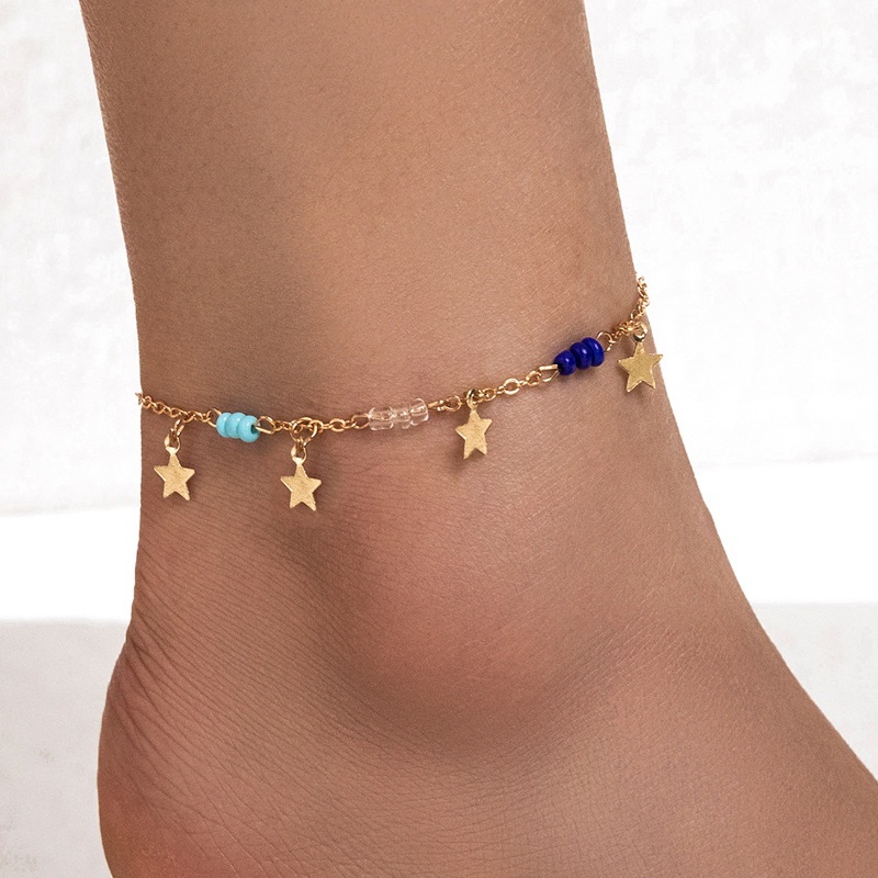 Perles de couleur de personnalit de la mode europenne et amricaine pendentif toile  cinq branches bracelet de cheville en gros