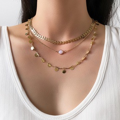 Europe and America Cross Border New Personalized Fashion Wafer Chionanthus Retusus Leaf Pink Gem Necklace Clavicle Chain Three-Piece Set