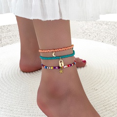 Ornament Fashion Creative Color Europe and America Cross Border Star Moon Bead Personality Anklet Three-Piece Set