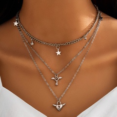 Collier personnalisé avec pendentif étoile à cinq branches avec ailes de serrure d'amour multicouches rétro exagérées