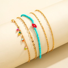 Europe and America Cross Border New Fashion Simple Color Bead Little Red Flower Trend Chain Anklet Foot Ornaments Five-Piece Set