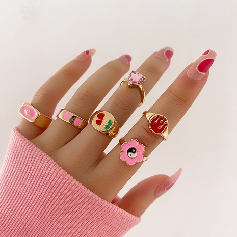 moda nuevo producto creativo tai chi flor cereza llama retro conjunto de anillo de seis piezas's discount tags