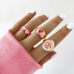 European and American fashion pink heart mushroom Tai Chi gossip creative joint ring three-piece set