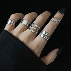 European and American punk geometric hollow adjustable joint ring simple combination five-piece set