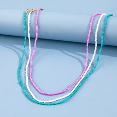 bohemian three-color splicing multi-layer rice bead simple fashion necklace three-piece set