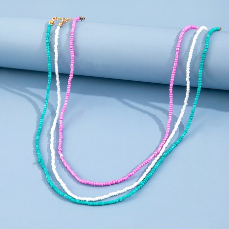 bohemian three-color splicing multi-layer rice bead simple fashion necklace three-piece set's discount tags